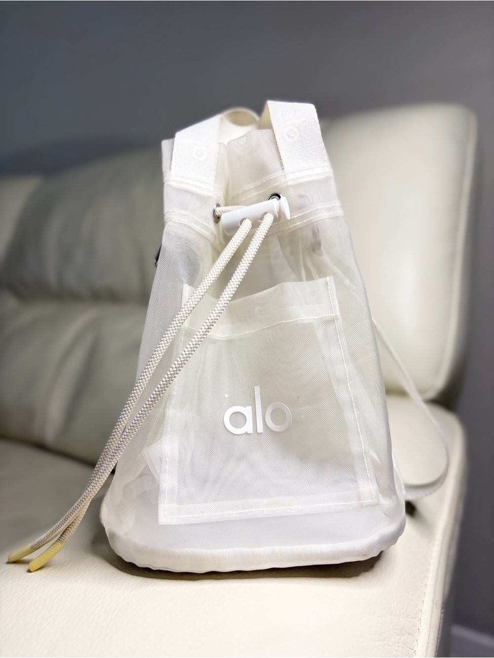 ALO Yoga White Mesh Drawstring Tote